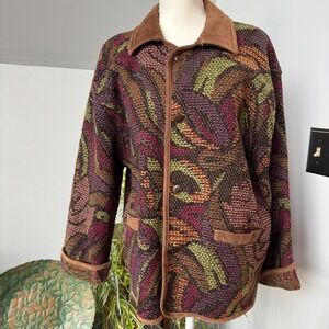 Vintage Hunt Club Wool Blend Jacket Women's Medium Tapestry Pattern Suede Collar